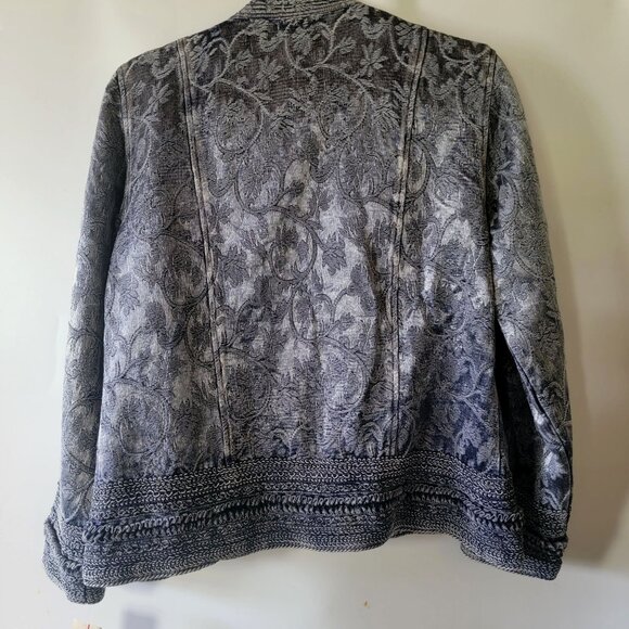 Choices Blue Embroidered Open Front Jacket - Womens Size S - Cotton Blend - Eleg - Picture 3 of 13